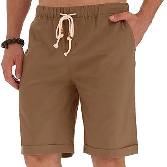 BRAND NEW MENS LINEN KHAKI SHORTS NWT - Picture 3 of 3